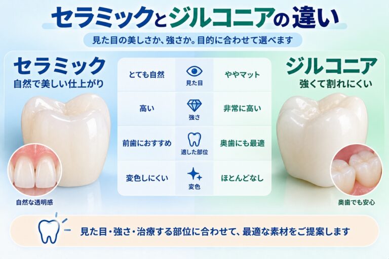 セラミックとジルコニアの違い｜見た目・強度・適した部位を比較