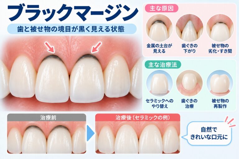 ブラックマージンとは｜被せ物と歯ぐきの境目が黒く見える原因と治療