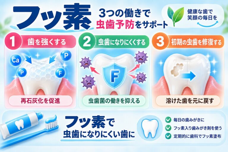 フッ素とは｜再石灰化・歯質強化・虫歯菌への3つの働き