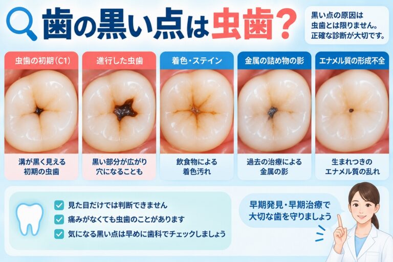 歯の黒い点は虫歯？｜黒く見える原因と見分け方