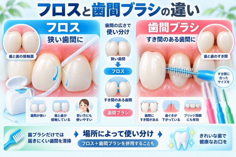 フロスと歯間ブラシの違い｜歯間の広さに合わせた選び方・使い分け