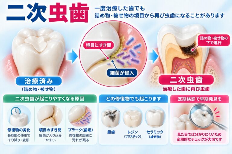 二次虫歯とは｜詰め物・被せ物の下に再びできる虫歯