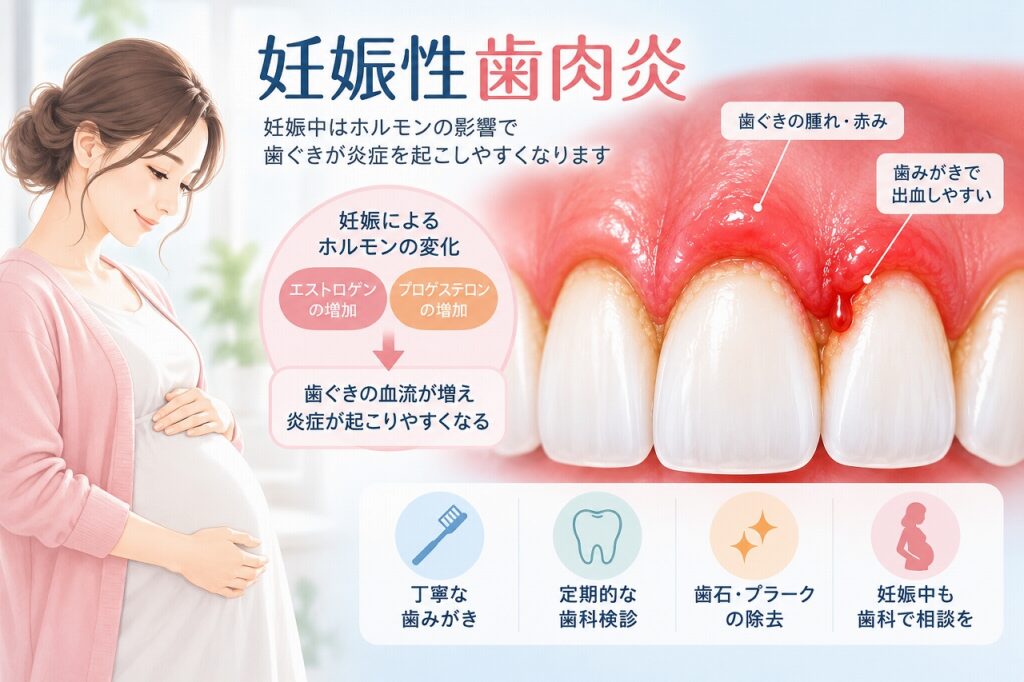 妊娠性歯肉炎の原因と症状・予防のイラスト