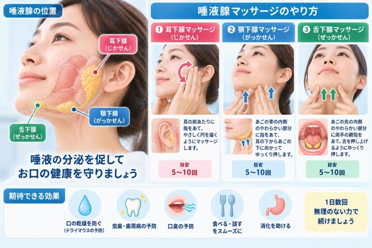 唾液腺マッサージのやり方｜耳下腺・顎下腺・舌下腺を刺激する方法