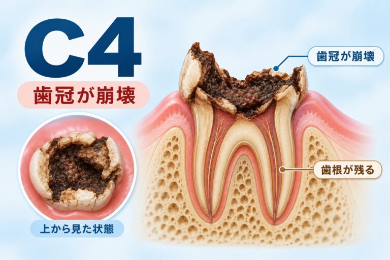 虫歯C4｜歯冠が崩壊して歯根だけが残った状態