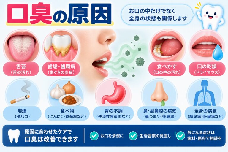 口臭の原因とは｜舌苔・歯周病・口の乾燥など主な原因を解説