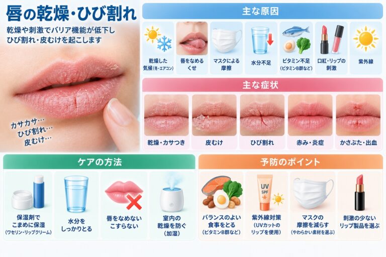 唇の乾燥・ひび割れの原因は？カサカサ・皮むけの対処法