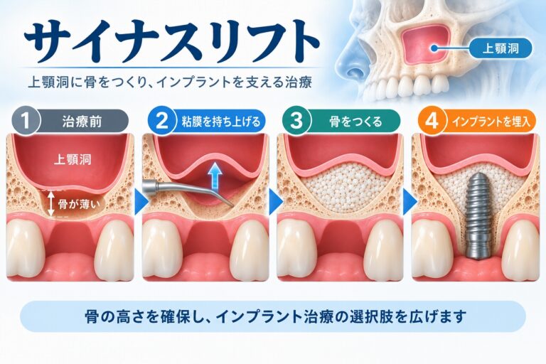 サイナスリフトの治療手順｜骨造成からインプラント埋入まで