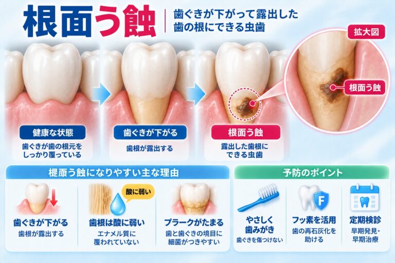 根面う蝕とは｜歯ぐきが下がって露出した歯根にできる虫歯