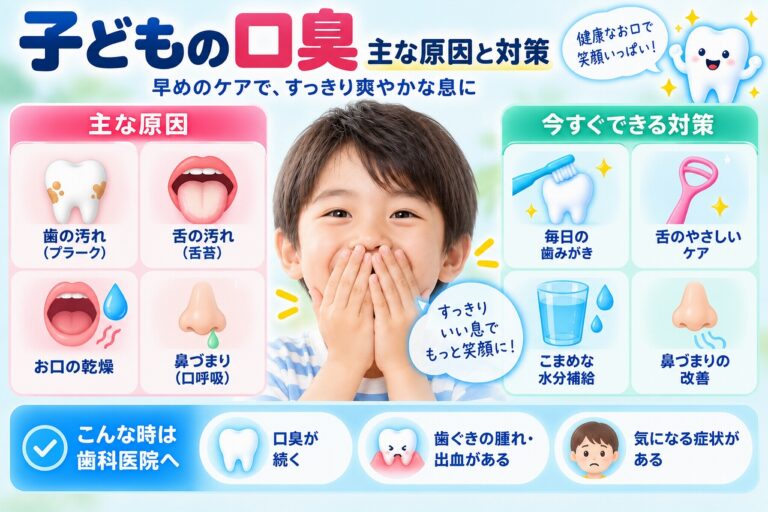 子どもの口臭の原因は？｜歯の汚れ・舌苔・口の乾燥と対策