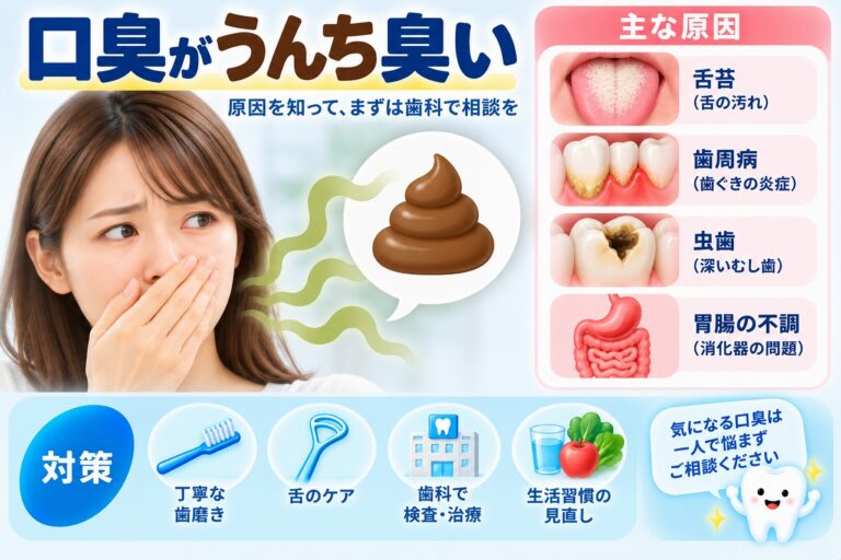口臭がうんち臭い原因は？｜舌苔・歯周病・虫歯との関係