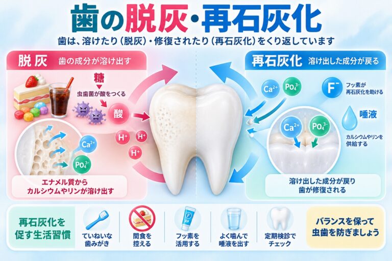 歯の脱灰・再石灰化とは｜虫歯になる仕組みと歯を修復する働き
