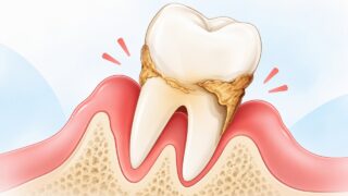 歯石が付着した歯と歯ぐきのイラスト
