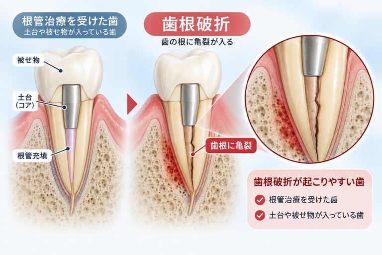 根管治療後の歯に起こる歯根破折