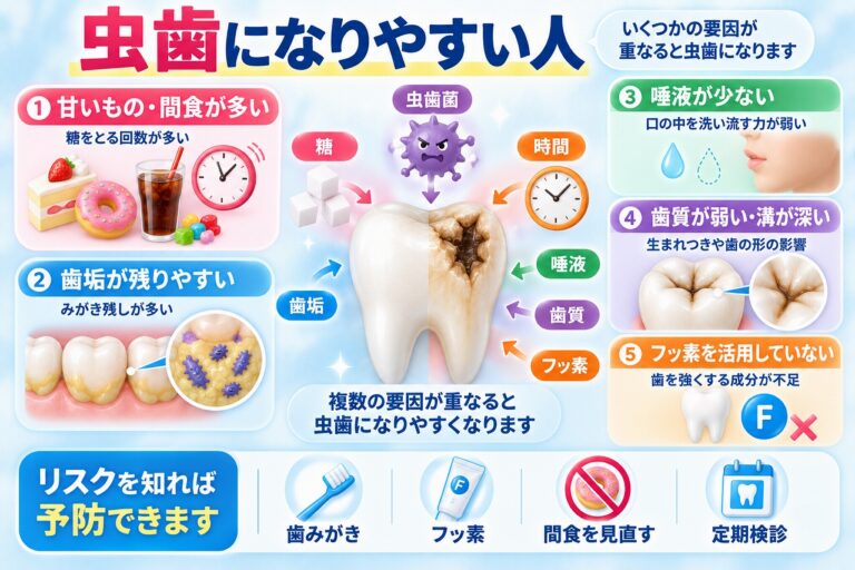 虫歯になりやすい人の特徴｜虫歯リスクを高める5つの原因