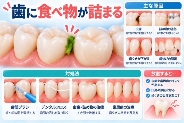 歯に食べ物が詰まる原因は？｜虫歯・歯周病との関係と対処法