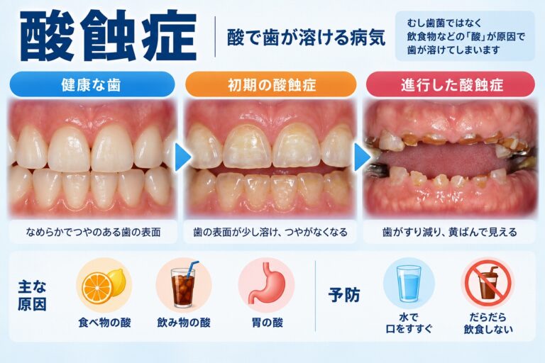 酸蝕症とは？酸で歯が溶ける原因と進行