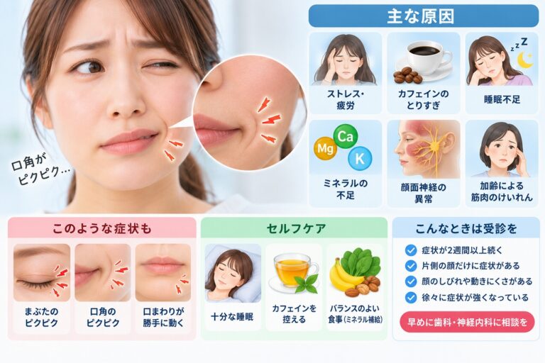 口が勝手に動く・口角がピクピクする原因は？考えられる症状を解説