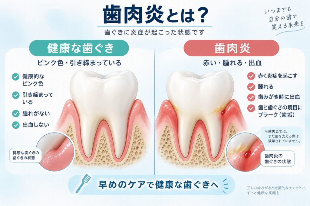 歯肉炎とは？健康な歯ぐきとの違い｜歯科イラスト