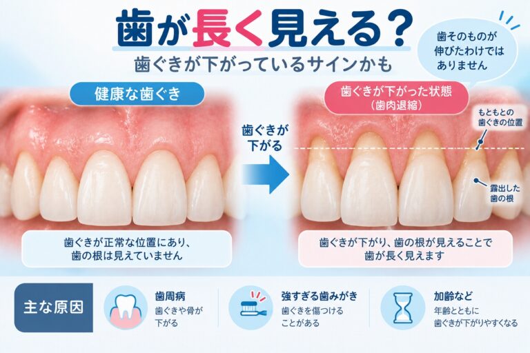 歯が長く見える原因｜歯ぐきが下がる歯肉退縮