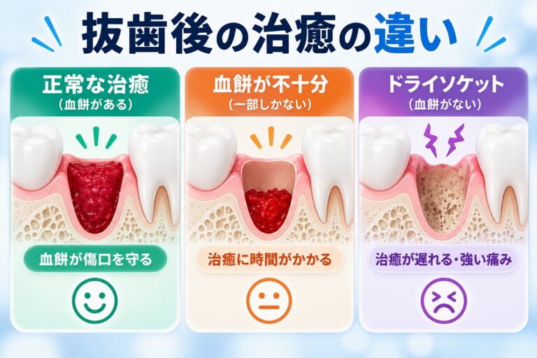 抜歯後の治癒の違い｜血餅とドライソケットの状態を比較