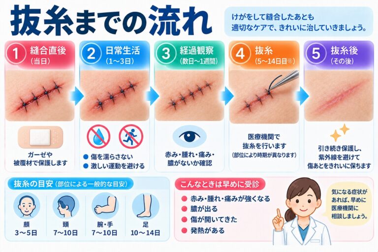 抜糸までの流れ｜縫合後の過ごし方と抜糸時期の目安