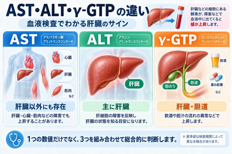 AST・ALT・γ-GTPの違い｜肝機能検査でわかること