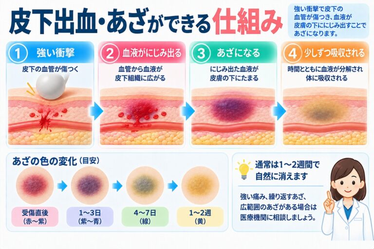 皮下出血・あざができる仕組み｜色が変化して消えるまで