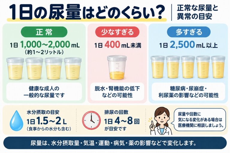 1日の尿量はどのくらい？正常な尿量と異常の目安を図解