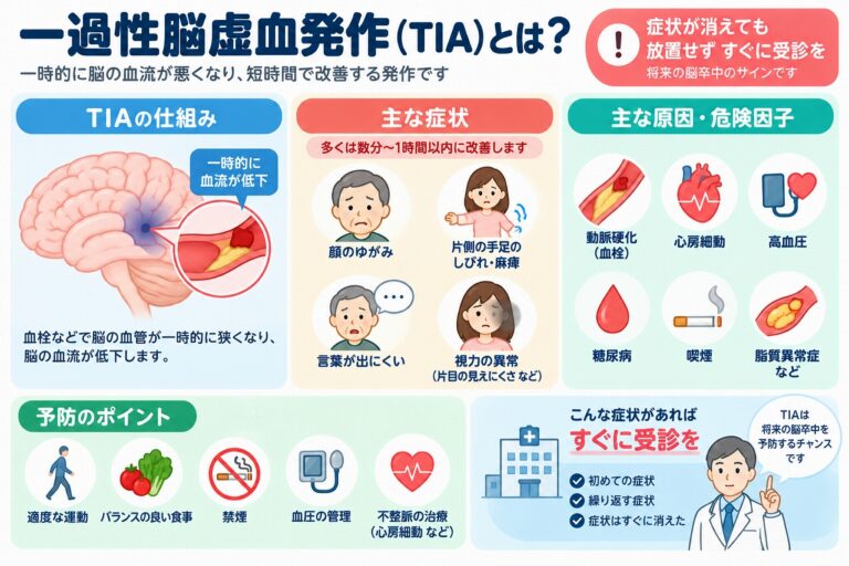 一過性脳虚血発作（TIA）とは？一時的なしびれ・麻痺の原因と脳梗塞の危険性を図解
