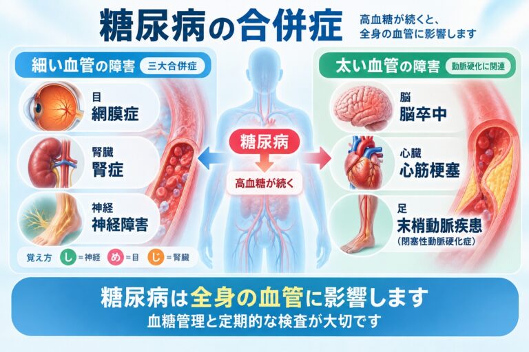 糖尿病の合併症｜細い血管と太い血管に起こる障害