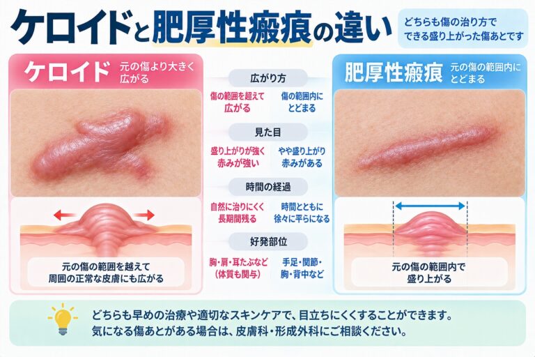 ケロイドと肥厚性瘢痕の違い｜傷跡の広がり方・特徴を比較