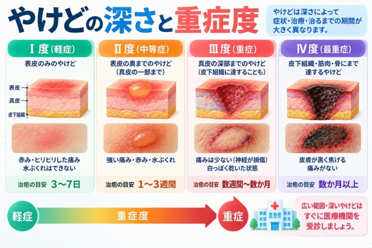 やけどの深さと重症度｜Ⅰ度・Ⅱ度・Ⅲ度熱傷の違い