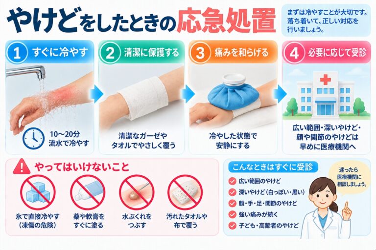 やけどをしたときの応急処置｜正しい冷やし方と受診の目安