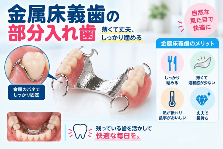 金属床義歯の部分入れ歯とは？｜薄くて丈夫な金属製の部分義歯
