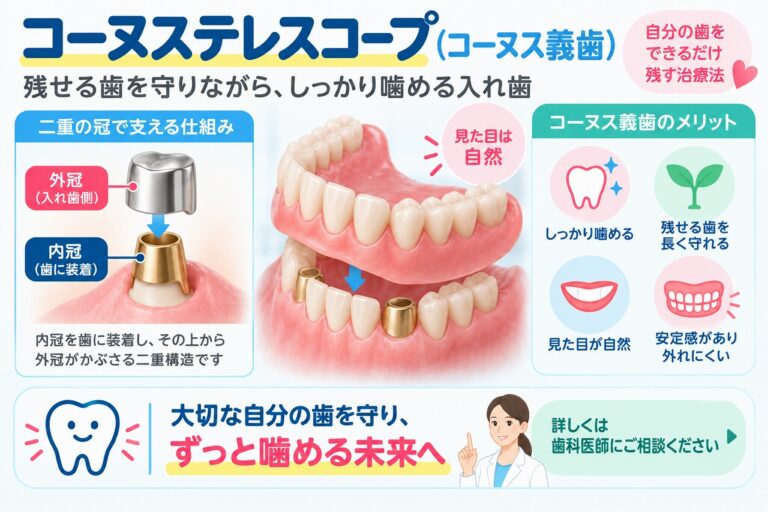 コーヌステレスコープ（コーヌス義歯）とは？｜二重冠で支える安定した入れ歯
