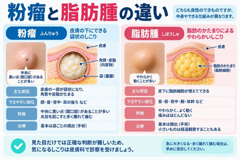 粉瘤と脂肪腫の違い｜しこりの特徴・原因・治療を比較