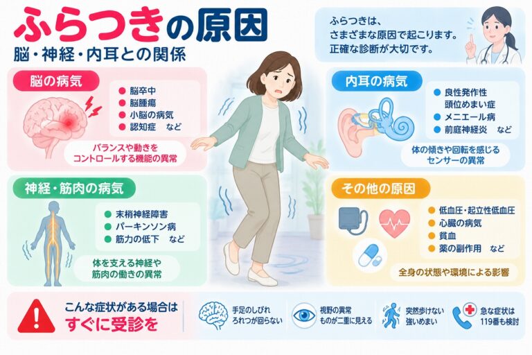 ふらつきの原因とは？脳・神経・内耳の病気と受診の目安を図解