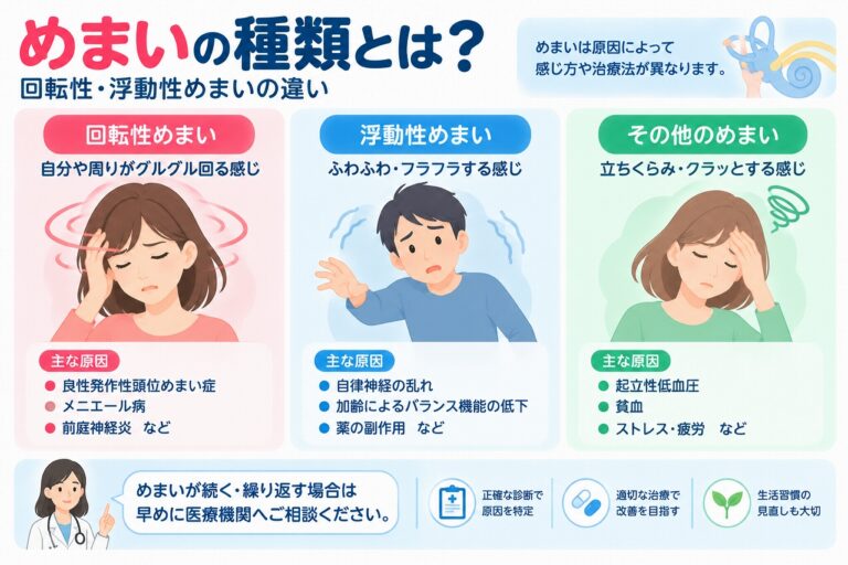 めまいの種類とは？回転性・浮動性めまいの違いと原因・症状を図解