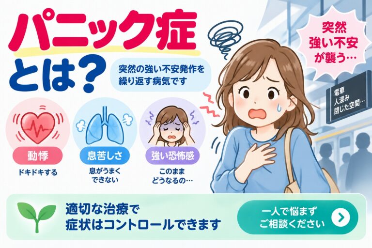 パニック症とは？突然の動悸・息苦しさ・強い恐怖感の症状と治療法を図解