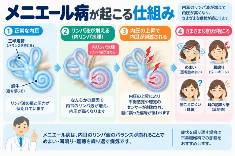 メニエール病が起こる仕組み｜内リンパ水腫とめまい・耳鳴り・難聴の関係