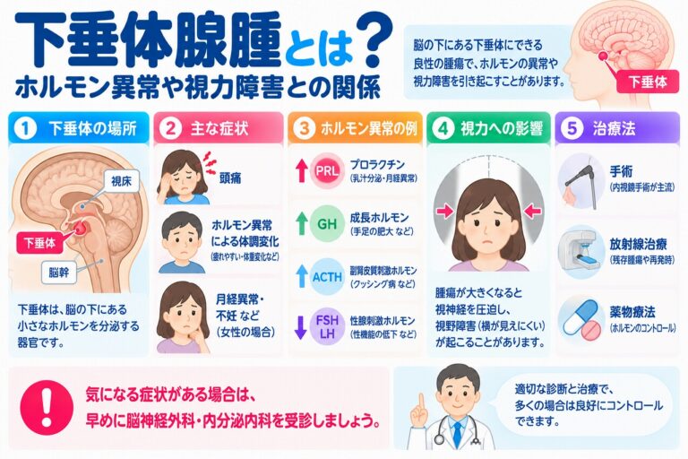 下垂体腺腫とは？ホルモン異常・視力障害の原因と症状・治療法を図解