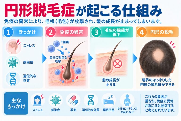 円形脱毛症が起こる仕組み｜免疫異常によって毛包が攻撃される原因