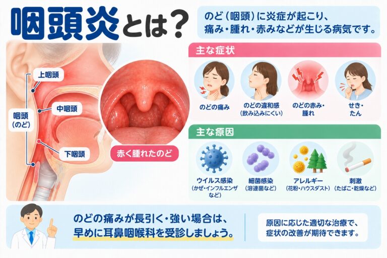 咽頭炎とは？｜のどの痛み・腫れ・赤みが起こる原因と症状