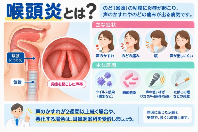 喉頭炎とは？｜声のかすれ・のどの痛み・咳が起こる原因と症状