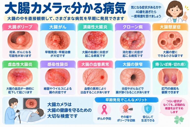 大腸カメラで分かる病気とは？大腸ポリープ・大腸がん・腸炎などを図解
