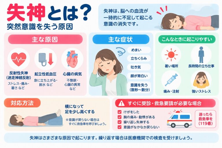失神とは？突然意識を失う原因・症状・対処法と救急受診の目安を図解