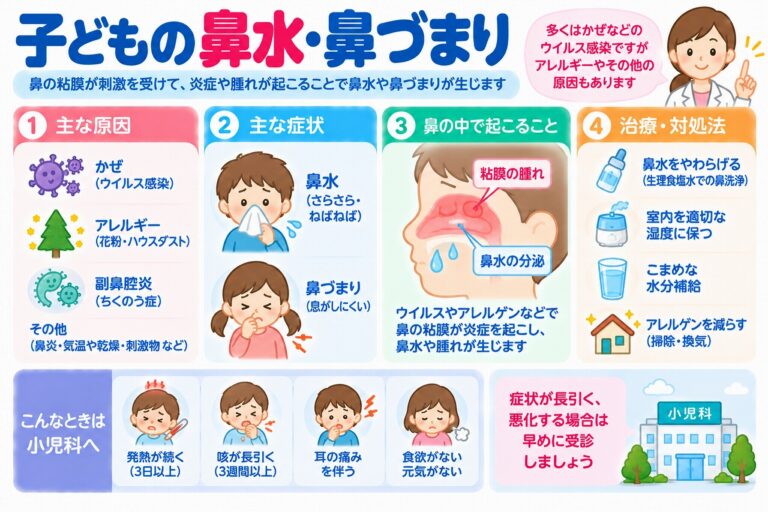 子どもの鼻水・鼻づまりの原因とは？症状・鼻の仕組み・家庭での対処法を図解