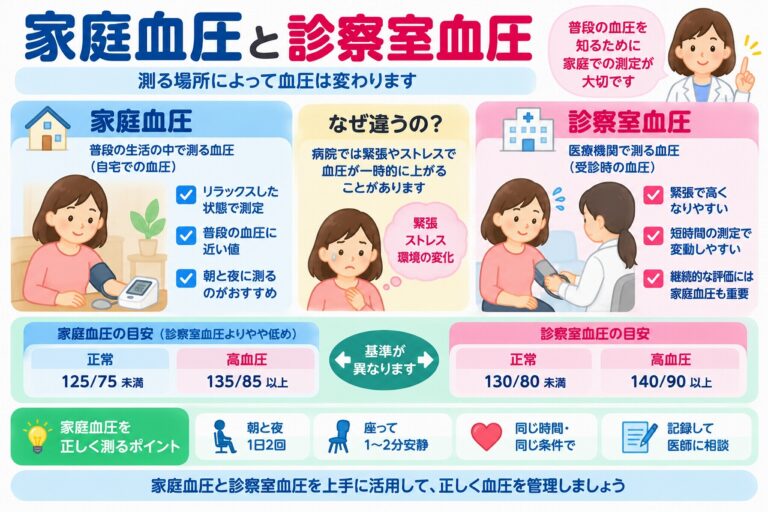 家庭血圧と診察室血圧の違いとは？高血圧の基準値と正しい測り方を図解