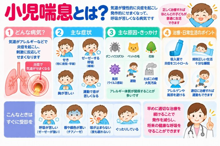 小児喘息とは？子どもの咳・ゼーゼーする呼吸の原因と症状・治療法を図解